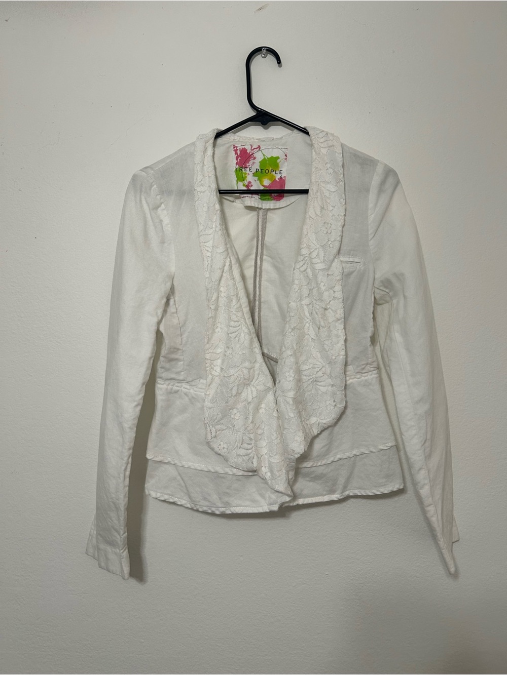 Free People y2k Lace-Trim White Draped Blazer Jacket
